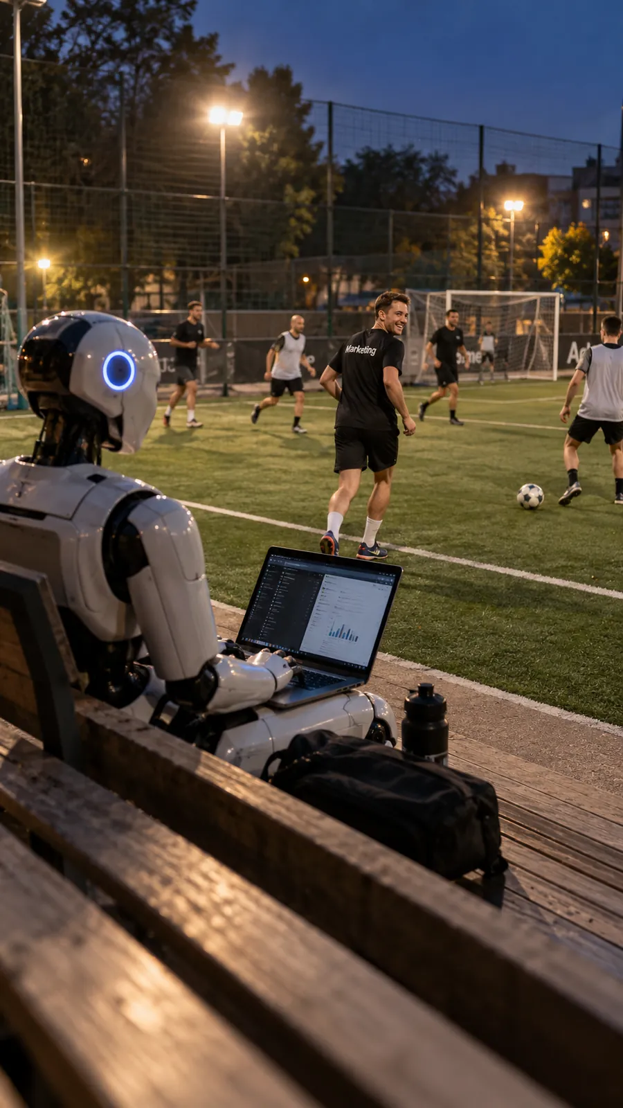 Robot Reels-videót készít a pálya szélén